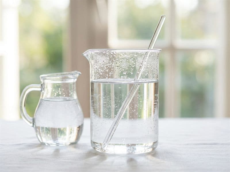 Vaso de agua para medir parámetros físicos en Silleda