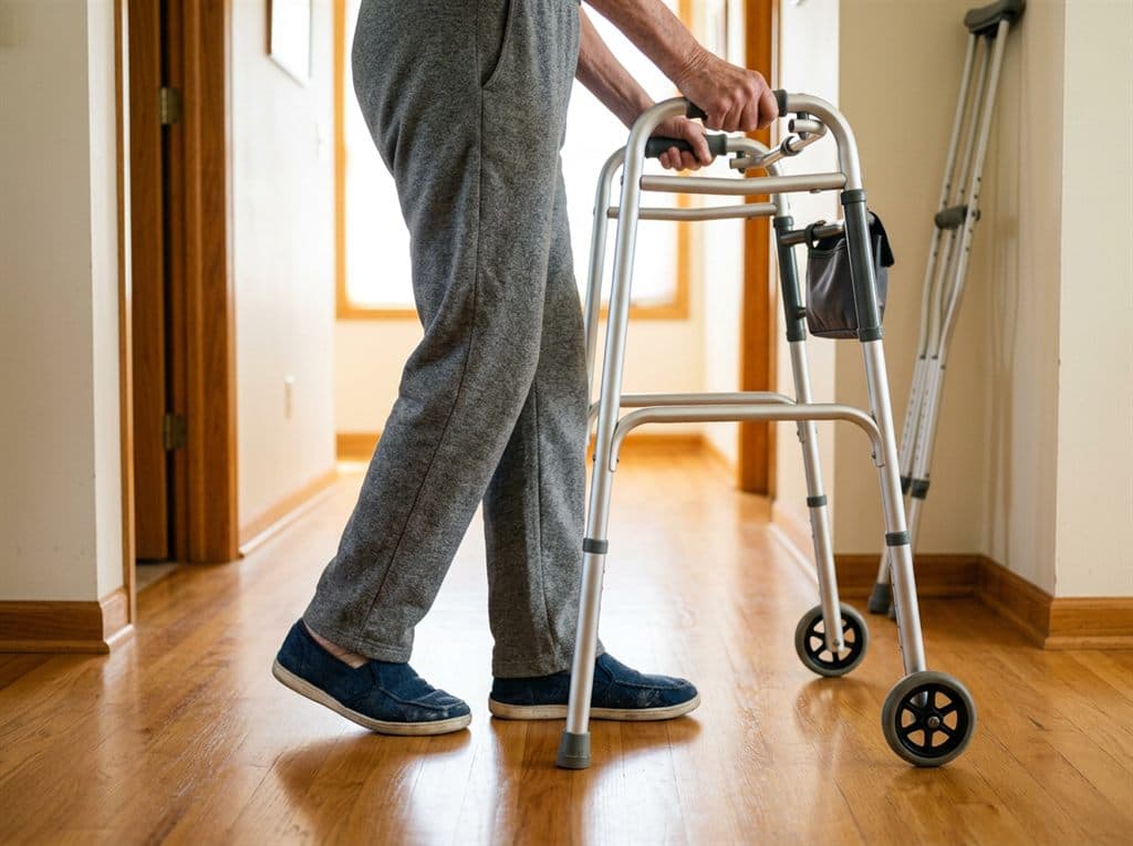 Muletas y andador para recuperar la movilidad tras una lesión en Silleda
