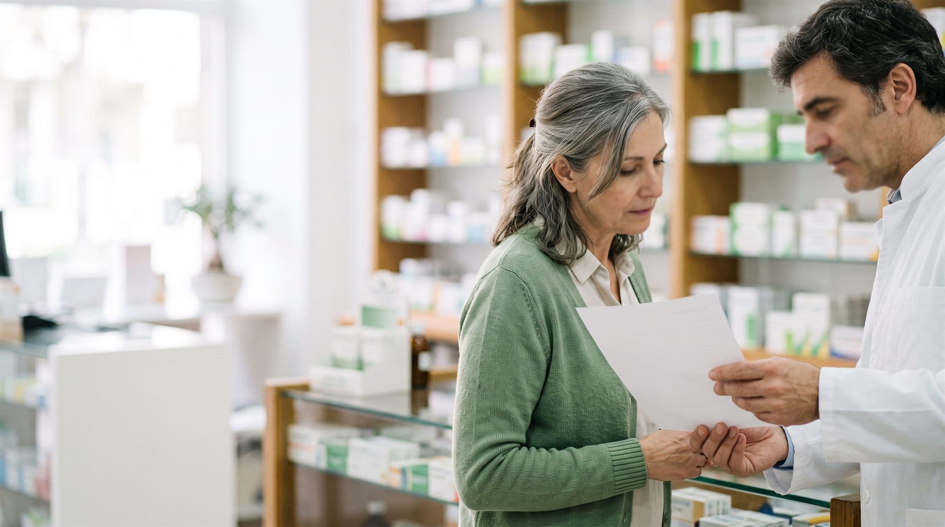 Farmacéutico explicando los resultados de una analítica en Silleda